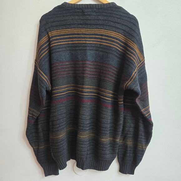 Gianfranco Ruffini Mens Vintage 90s Grandpa Textured Open Knit Stripe Sweater L - Picture 5 of 10